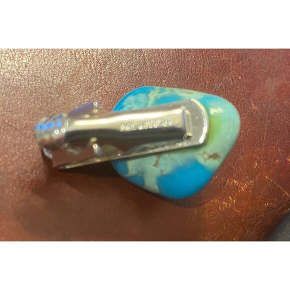VTG Men's Silver Tone 1" Tie Bar with Turquoise Stone - Picture 2 of 3